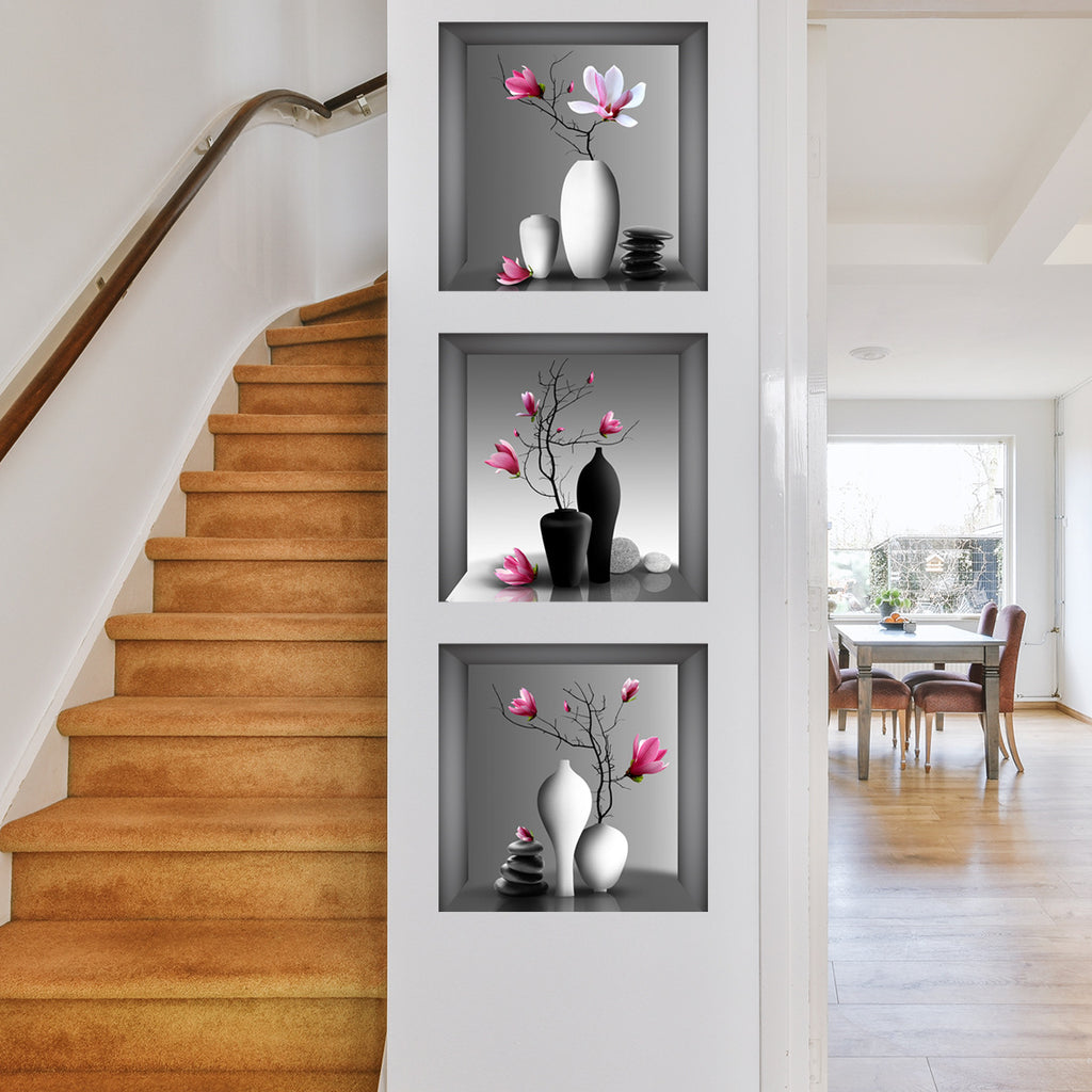 3pcs Elegant Floral Wall Decals for Bedroom and Living Room - Self-Adhesive Removable Stickers for Home Decor