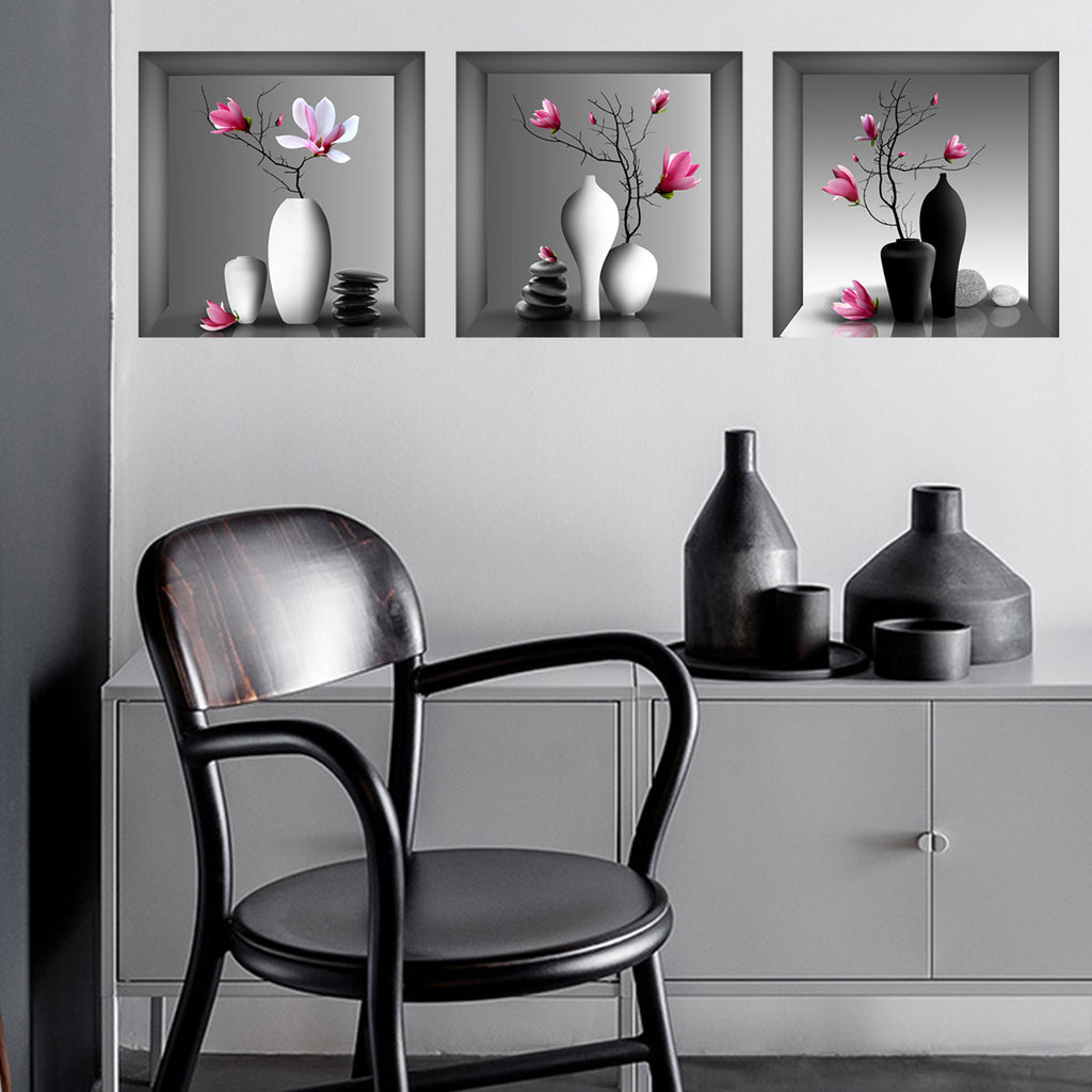 3pcs Elegant Floral Wall Decals for Bedroom and Living Room - Self-Adhesive Removable Stickers for Home Decor