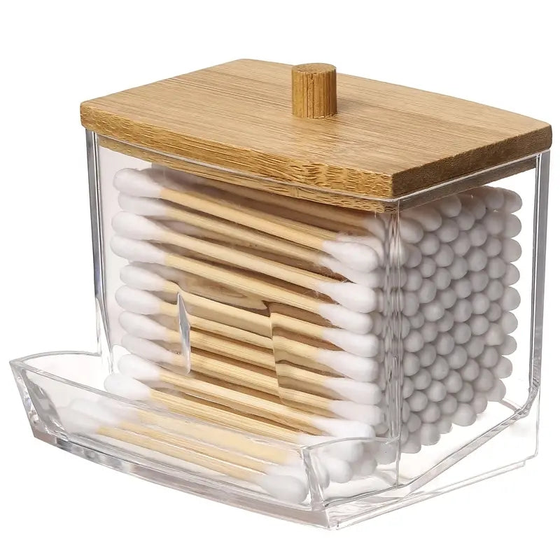 1pc Transparent Clear Cotton Swabs Storage Holder Dispenser - Keep Cotton Pads Organized and Within Reach - Bathroom Storage Container with Lid, Art Supplies Organizer, Space-Saving, Easy to Clean, and Durable