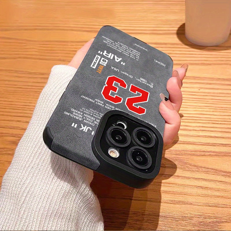 Luxury Shockproof Leather Number 23 Pattern Design Shockproof Slim Protective Case Anti-Fall Sleeve Phone Case Camera Lens All Inclusive Protection Phone Soft Case For IPhone15 Pro Max/Ultra 11/ 12/13/14/X/XR/Xs/Plus/Pro/Pro