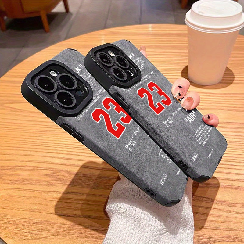 Luxury Shockproof Leather Number 23 Pattern Design Shockproof Slim Protective Case Anti-Fall Sleeve Phone Case Camera Lens All Inclusive Protection Phone Soft Case For IPhone15 Pro Max/Ultra 11/ 12/13/14/X/XR/Xs/Plus/Pro/Pro