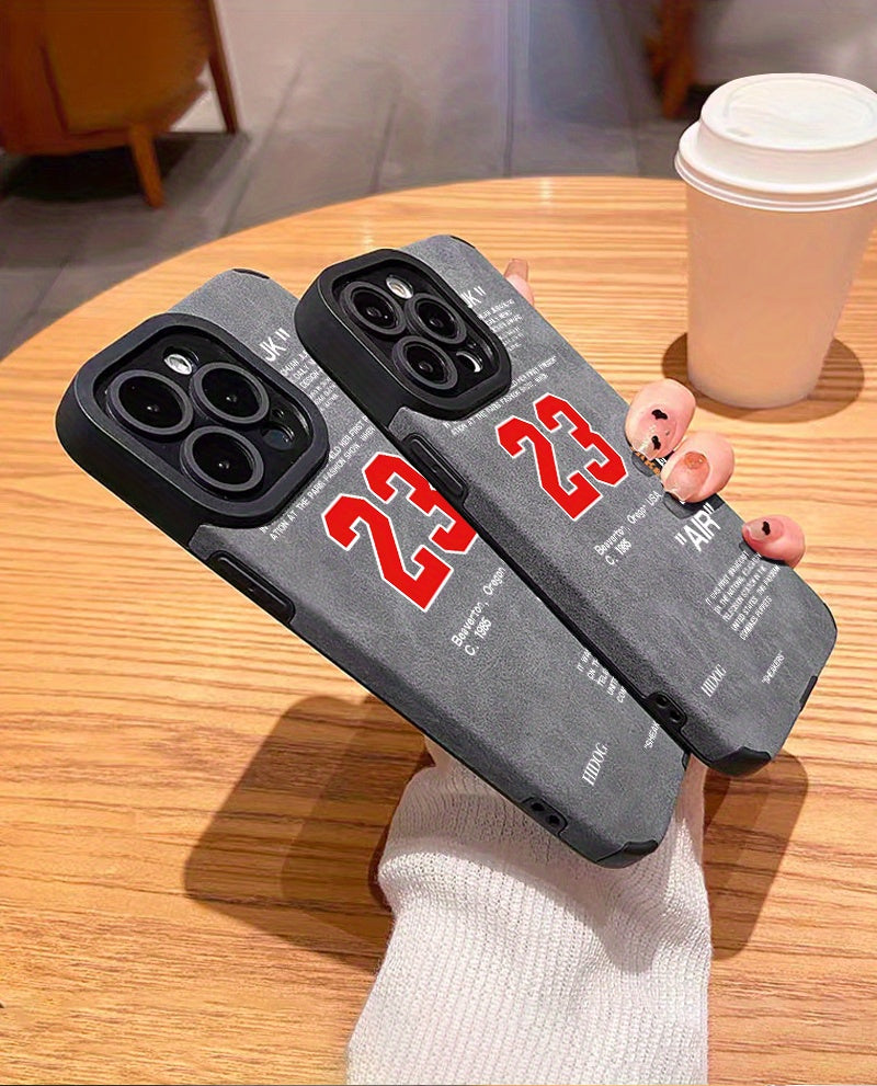 Luxury Shockproof Leather Number 23 Pattern Design Shockproof Slim Protective Case Anti-Fall Sleeve Phone Case Camera Lens All Inclusive Protection Phone Soft Case For IPhone15 Pro Max/Ultra 11/ 12/13/14/X/XR/Xs/Plus/Pro/Pro