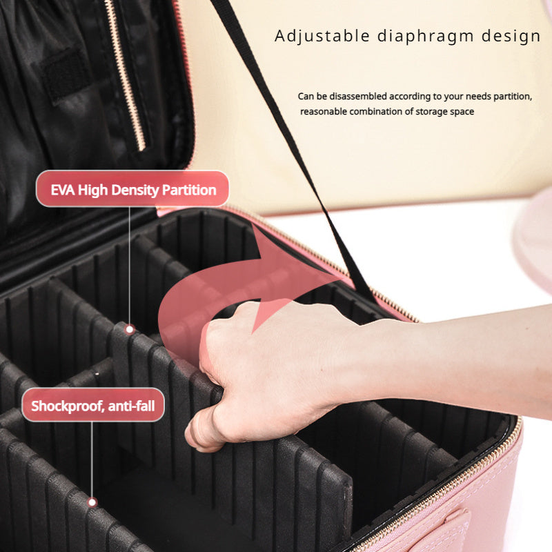 Professional Makeup Artist Cosmetic Organizer Case with Adjustable Dividers - Large Capacity Travel Beauty Suitcase, High Quality-like (No leaks), Portable with Carry/Shoulder Strap, for Women, Makeup Brushes, Toiletries, Jew