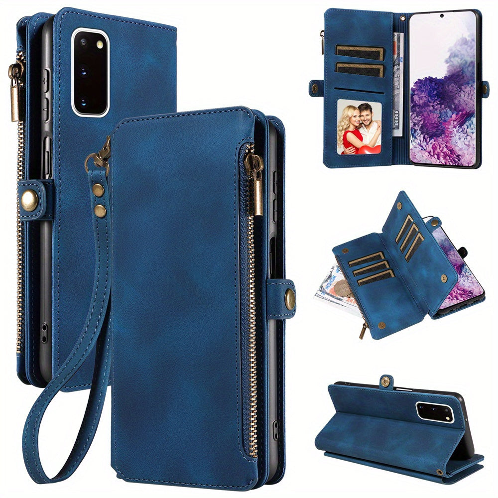 For Samsung Galaxy S23 Ultra, S22, S21, S20, S23 Plus, S23 FE Phone Case, RFID Blocking Wallet Case For Women Men With 9 Credit Card Holder Zipper PU Leather Protective Phone Cover