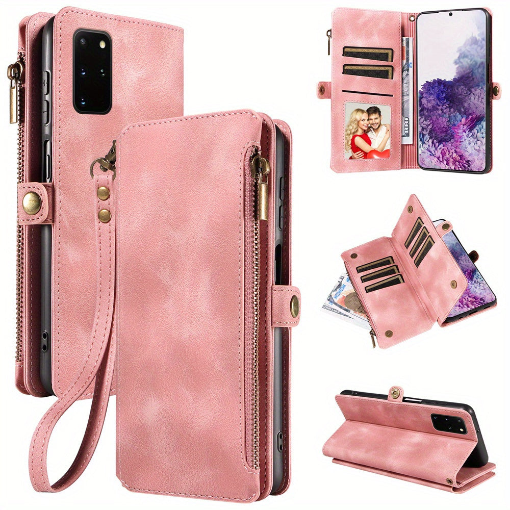 For Samsung Galaxy S23 Ultra, S22, S21, S20, S23 Plus, S23 FE Phone Case, RFID Blocking Wallet Case For Women Men With 9 Credit Card Holder Zipper PU Leather Protective Phone Cover
