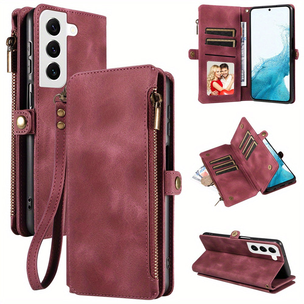 For Samsung Galaxy S23 Ultra, S22, S21, S20, S23 Plus, S23 FE Phone Case, RFID Blocking Wallet Case For Women Men With 9 Credit Card Holder Zipper PU Leather Protective Phone Cover