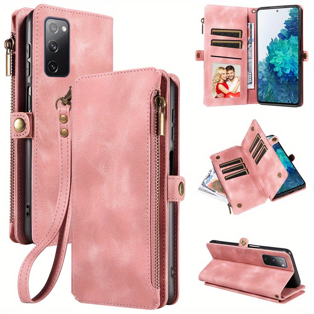 For Samsung Galaxy S23 Ultra, S22, S21, S20, S23 Plus, S23 FE Phone Case, RFID Blocking Wallet Case For Women Men With 9 Credit Card Holder Zipper PU Leather Protective Phone Cover