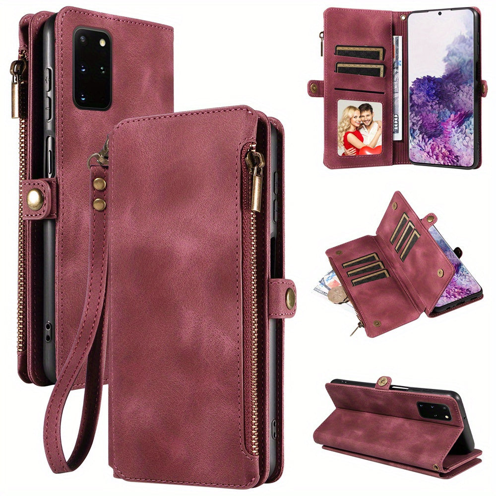 For Samsung Galaxy S23 Ultra, S22, S21, S20, S23 Plus, S23 FE Phone Case, RFID Blocking Wallet Case For Women Men With 9 Credit Card Holder Zipper PU Leather Protective Phone Cover