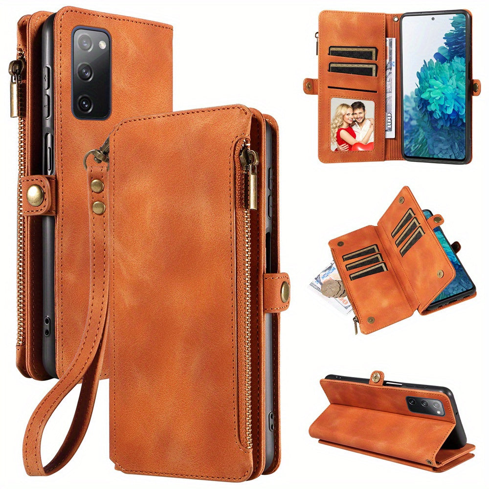 For Samsung Galaxy S23 Ultra, S22, S21, S20, S23 Plus, S23 FE Phone Case, RFID Blocking Wallet Case For Women Men With 9 Credit Card Holder Zipper PU Leather Protective Phone Cover