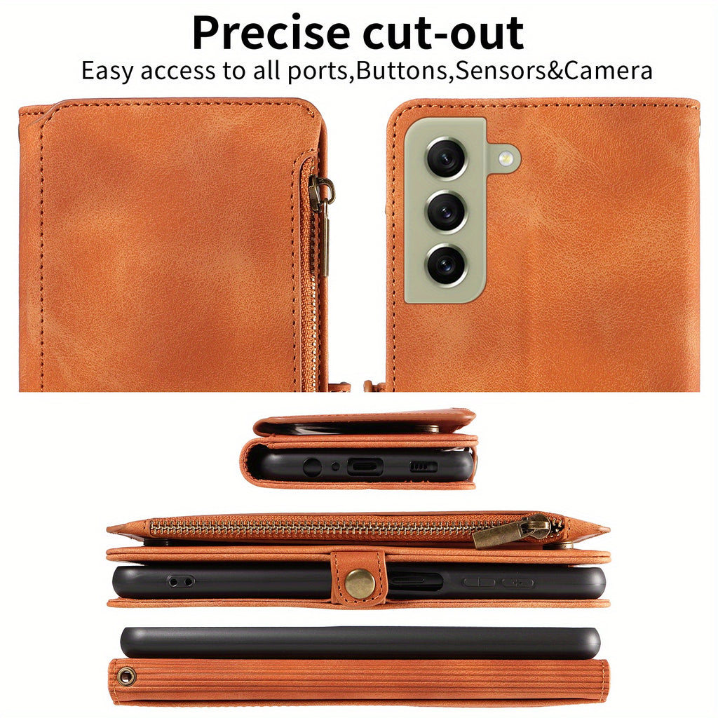 For Samsung Galaxy S23 Ultra, S22, S21, S20, S23 Plus, S23 FE Phone Case, RFID Blocking Wallet Case For Women Men With 9 Credit Card Holder Zipper PU Leather Protective Phone Cover