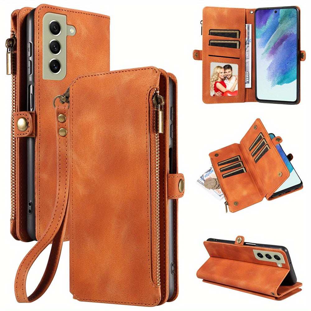 For Samsung Galaxy S23 Ultra, S22, S21, S20, S23 Plus, S23 FE Phone Case, RFID Blocking Wallet Case For Women Men With 9 Credit Card Holder Zipper PU Leather Protective Phone Cover