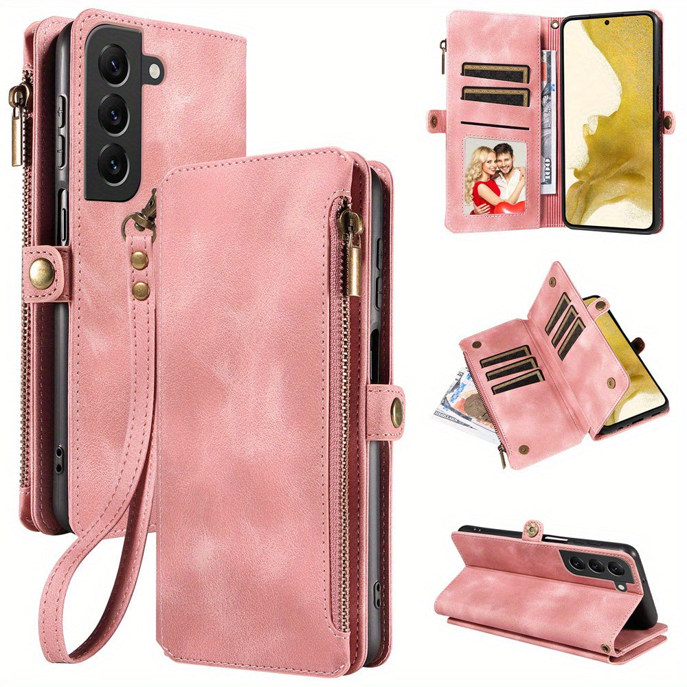 For Samsung Galaxy S23 Ultra, S22, S21, S20, S23 Plus, S23 FE Phone Case, RFID Blocking Wallet Case For Women Men With 9 Credit Card Holder Zipper PU Leather Protective Phone Cover