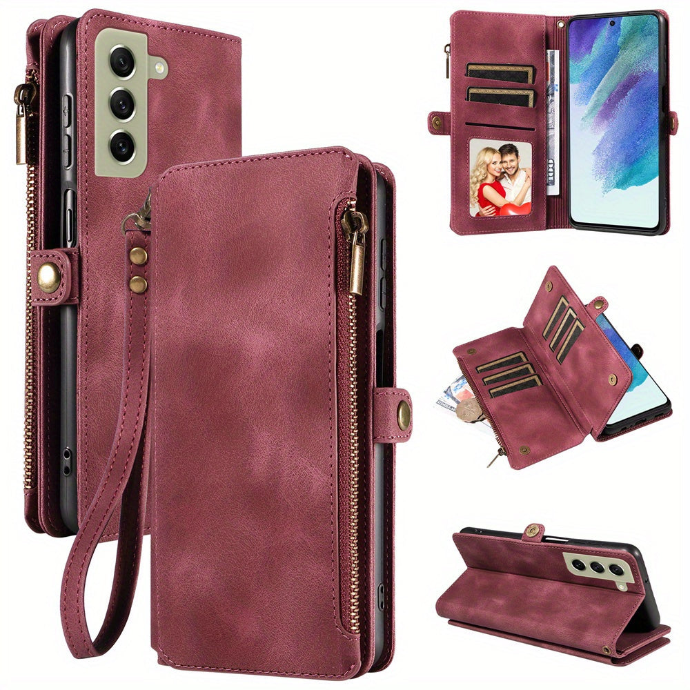 For Samsung Galaxy S23 Ultra, S22, S21, S20, S23 Plus, S23 FE Phone Case, RFID Blocking Wallet Case For Women Men With 9 Credit Card Holder Zipper PU Leather Protective Phone Cover