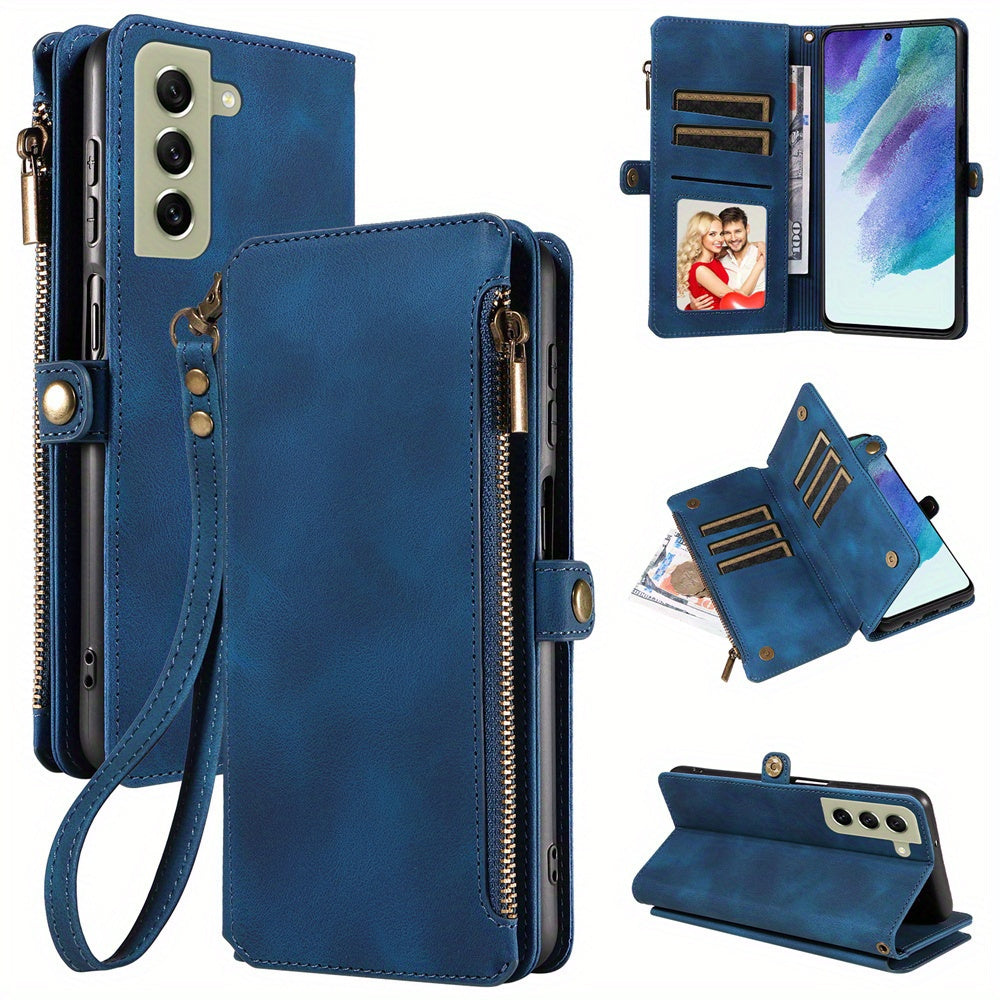 For Samsung Galaxy S23 Ultra, S22, S21, S20, S23 Plus, S23 FE Phone Case, RFID Blocking Wallet Case For Women Men With 9 Credit Card Holder Zipper PU Leather Protective Phone Cover