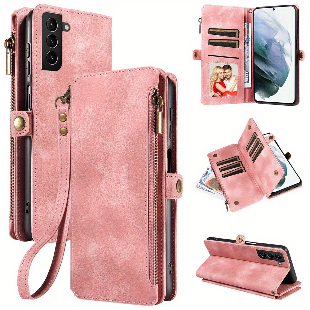 For Samsung Galaxy S23 Ultra, S22, S21, S20, S23 Plus, S23 FE Phone Case, RFID Blocking Wallet Case For Women Men With 9 Credit Card Holder Zipper PU Leather Protective Phone Cover