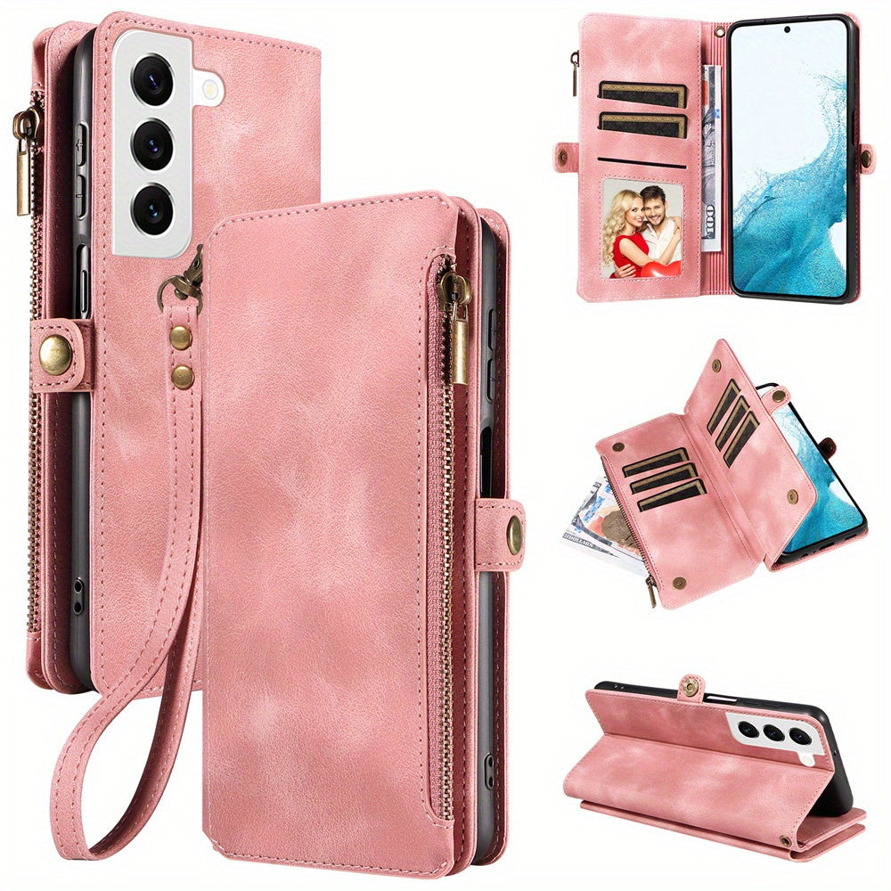For Samsung Galaxy S23 Ultra, S22, S21, S20, S23 Plus, S23 FE Phone Case, RFID Blocking Wallet Case For Women Men With 9 Credit Card Holder Zipper PU Leather Protective Phone Cover