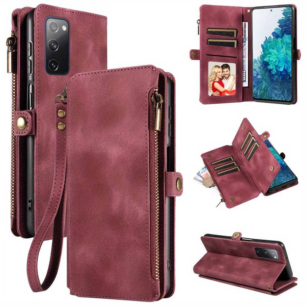 For Samsung Galaxy S23 Ultra, S22, S21, S20, S23 Plus, S23 FE Phone Case, RFID Blocking Wallet Case For Women Men With 9 Credit Card Holder Zipper PU Leather Protective Phone Cover