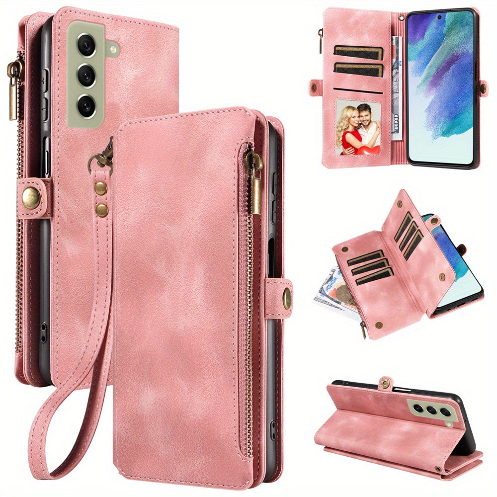 For Samsung Galaxy S23 Ultra, S22, S21, S20, S23 Plus, S23 FE Phone Case, RFID Blocking Wallet Case For Women Men With 9 Credit Card Holder Zipper PU Leather Protective Phone Cover