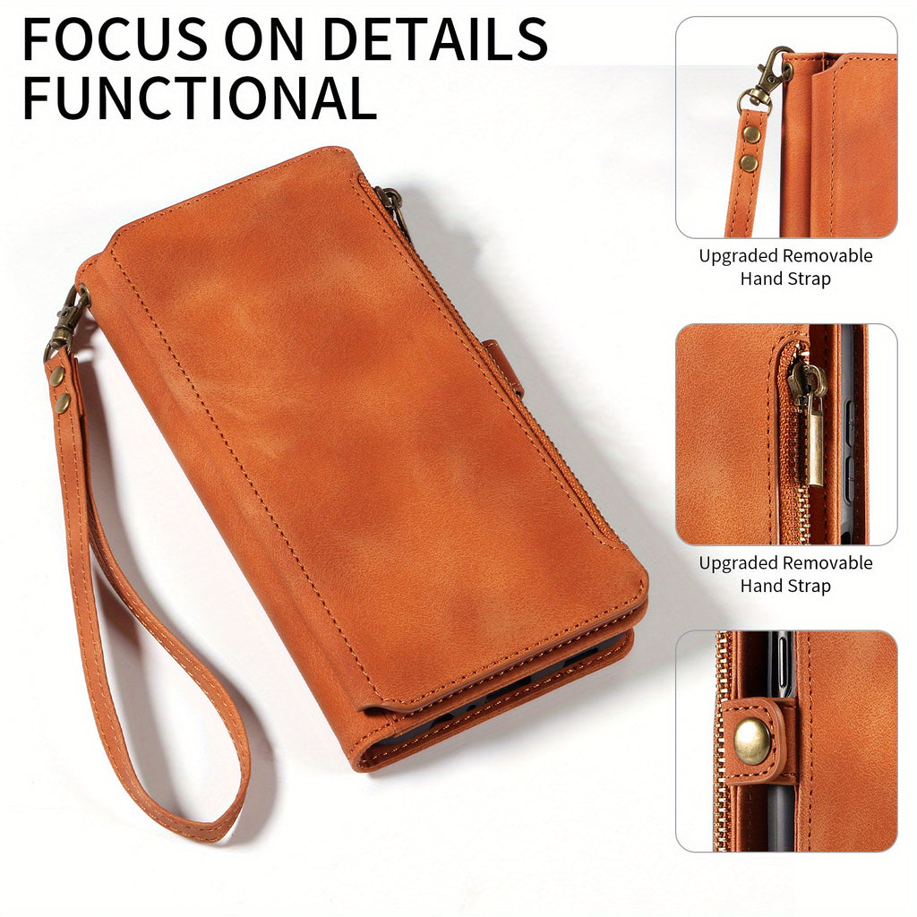 For Samsung Galaxy S23 Ultra, S22, S21, S20, S23 Plus, S23 FE Phone Case, RFID Blocking Wallet Case For Women Men With 9 Credit Card Holder Zipper PU Leather Protective Phone Cover