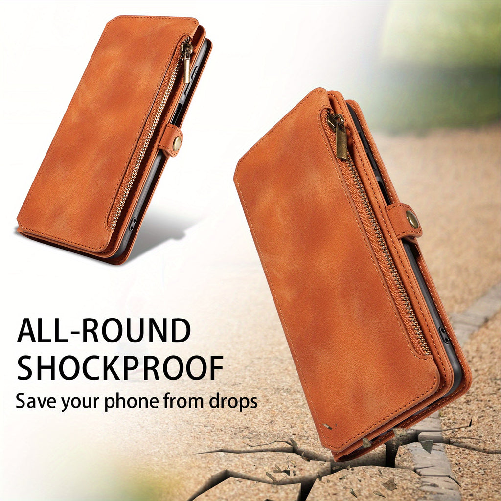 For Samsung Galaxy S23 Ultra, S22, S21, S20, S23 Plus, S23 FE Phone Case, RFID Blocking Wallet Case For Women Men With 9 Credit Card Holder Zipper PU Leather Protective Phone Cover