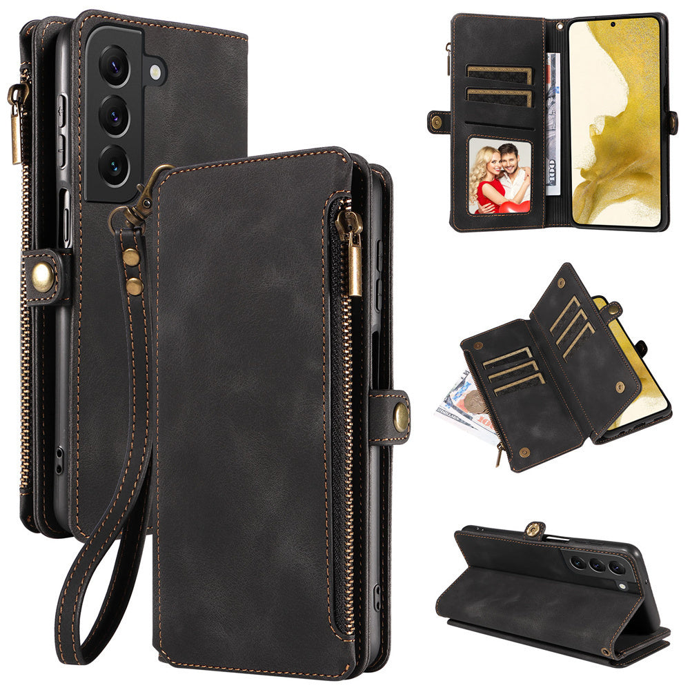 For Samsung Galaxy S23 Ultra, S22, S21, S20, S23 Plus, S23 FE Phone Case, RFID Blocking Wallet Case For Women Men With 9 Credit Card Holder Zipper PU Leather Protective Phone Cover