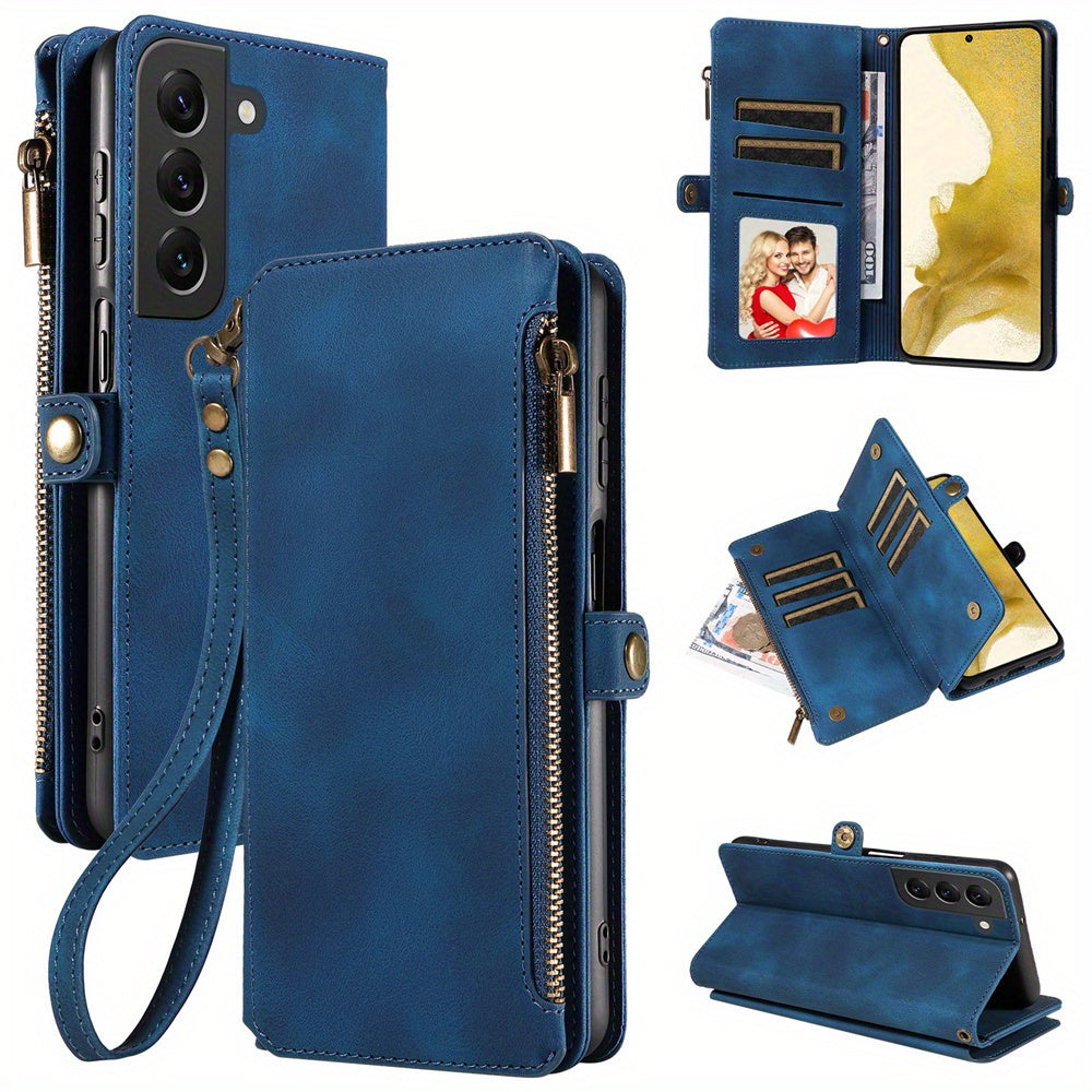 For Samsung Galaxy S23 Ultra, S22, S21, S20, S23 Plus, S23 FE Phone Case, RFID Blocking Wallet Case For Women Men With 9 Credit Card Holder Zipper PU Leather Protective Phone Cover