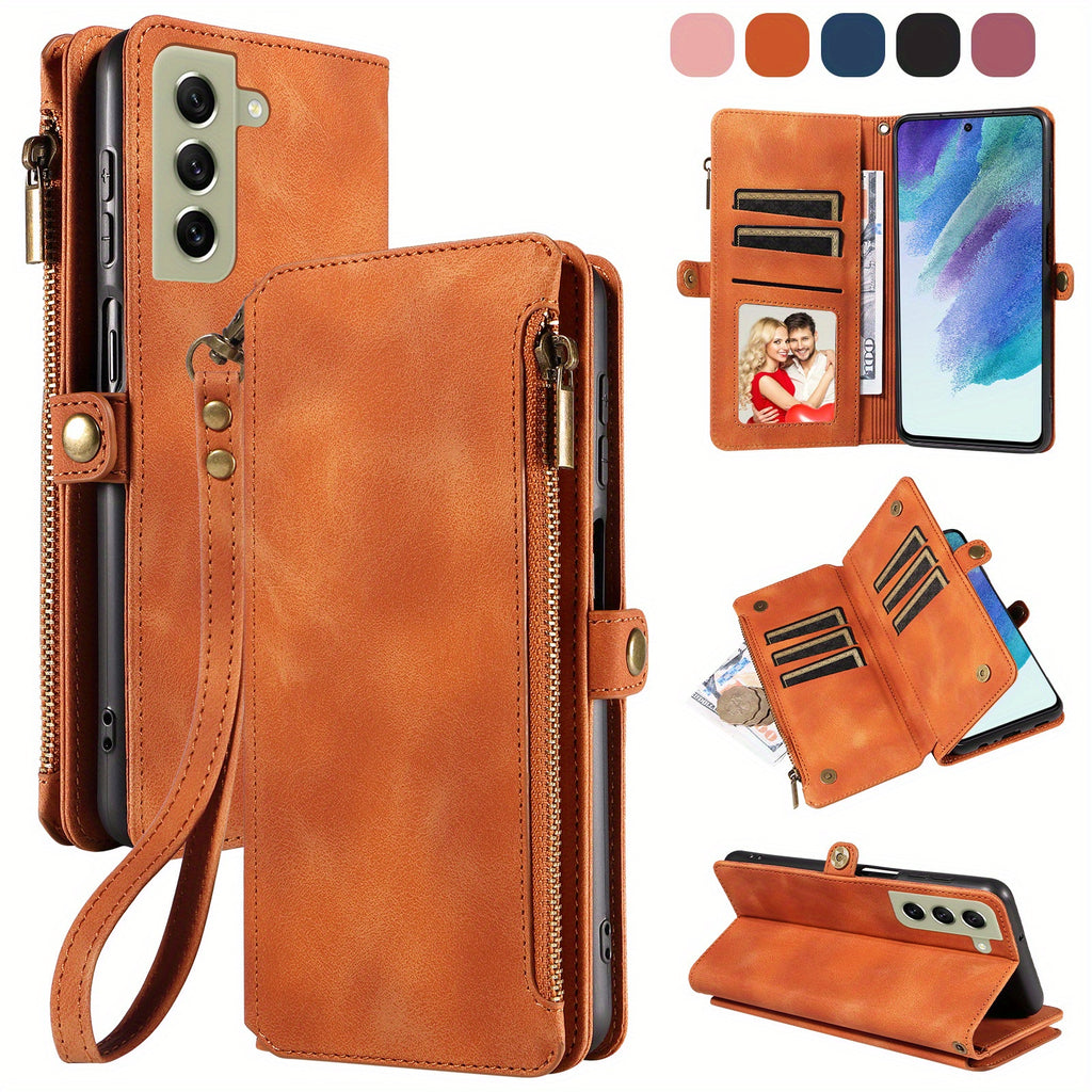 For Samsung Galaxy S23 Ultra, S22, S21, S20, S23 Plus, S23 FE Phone Case, RFID Blocking Wallet Case For Women Men With 9 Credit Card Holder Zipper PU Leather Protective Phone Cover