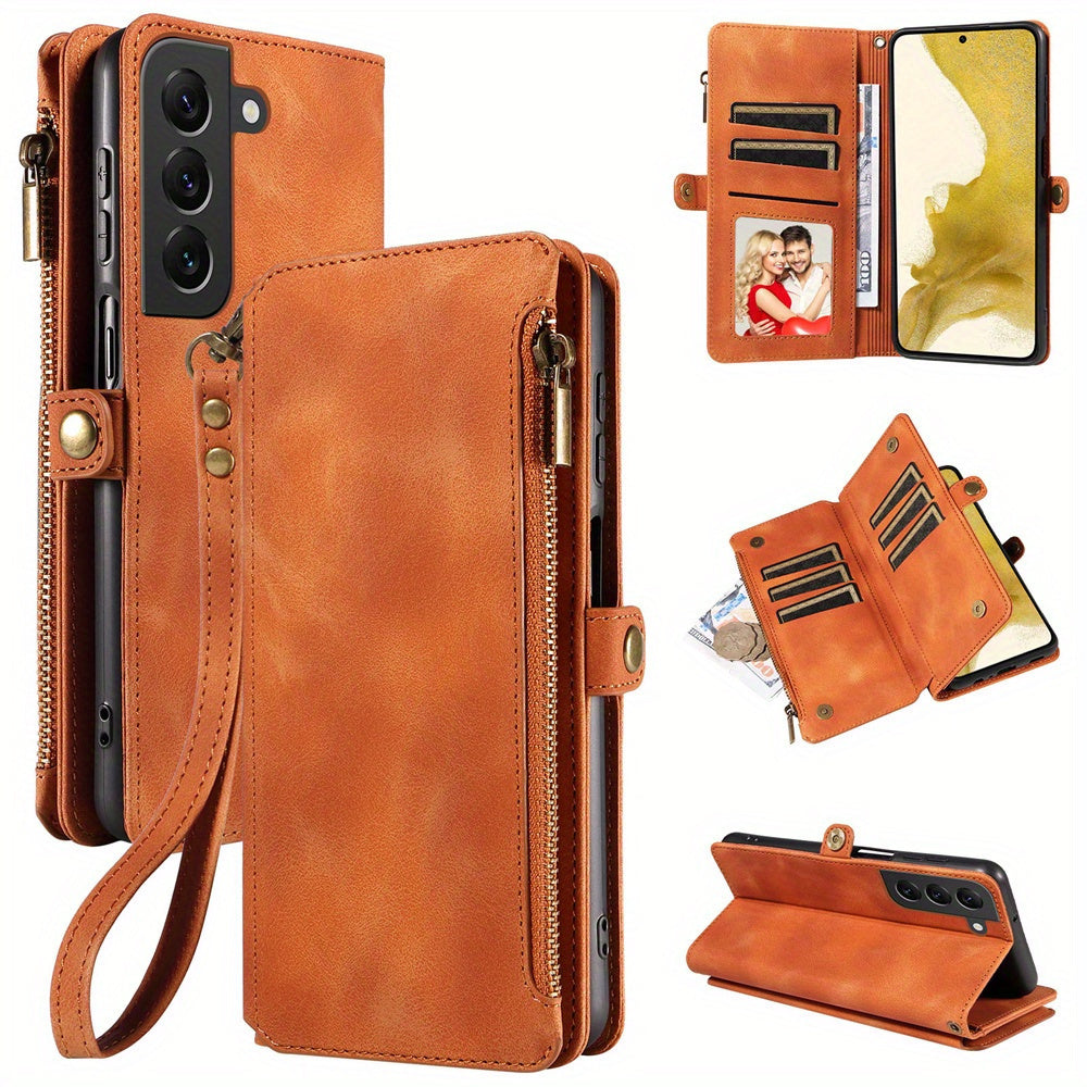 For Samsung Galaxy S23 Ultra, S22, S21, S20, S23 Plus, S23 FE Phone Case, RFID Blocking Wallet Case For Women Men With 9 Credit Card Holder Zipper PU Leather Protective Phone Cover