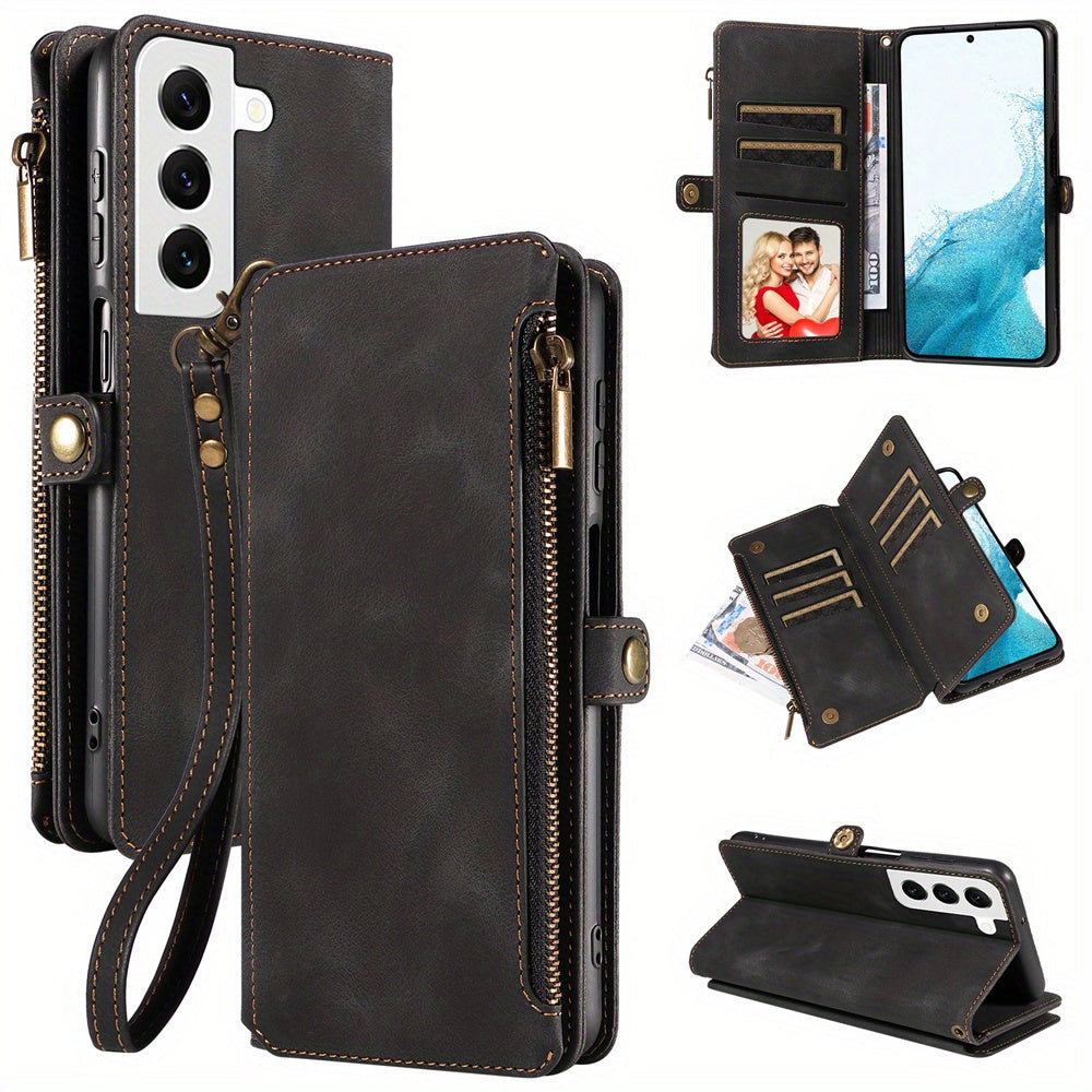 For Samsung Galaxy S23 Ultra, S22, S21, S20, S23 Plus, S23 FE Phone Case, RFID Blocking Wallet Case For Women Men With 9 Credit Card Holder Zipper PU Leather Protective Phone Cover