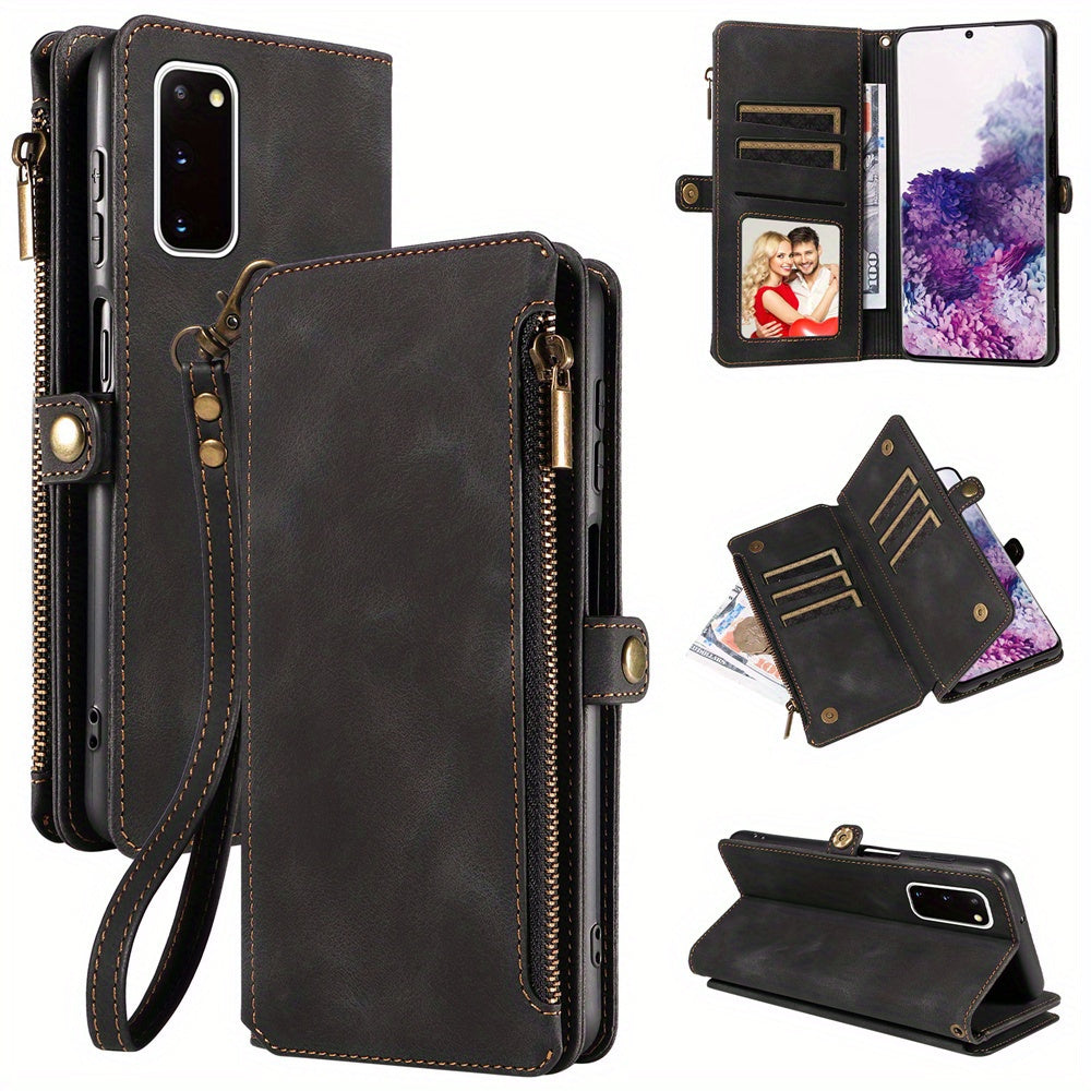 For Samsung Galaxy S23 Ultra, S22, S21, S20, S23 Plus, S23 FE Phone Case, RFID Blocking Wallet Case For Women Men With 9 Credit Card Holder Zipper PU Leather Protective Phone Cover