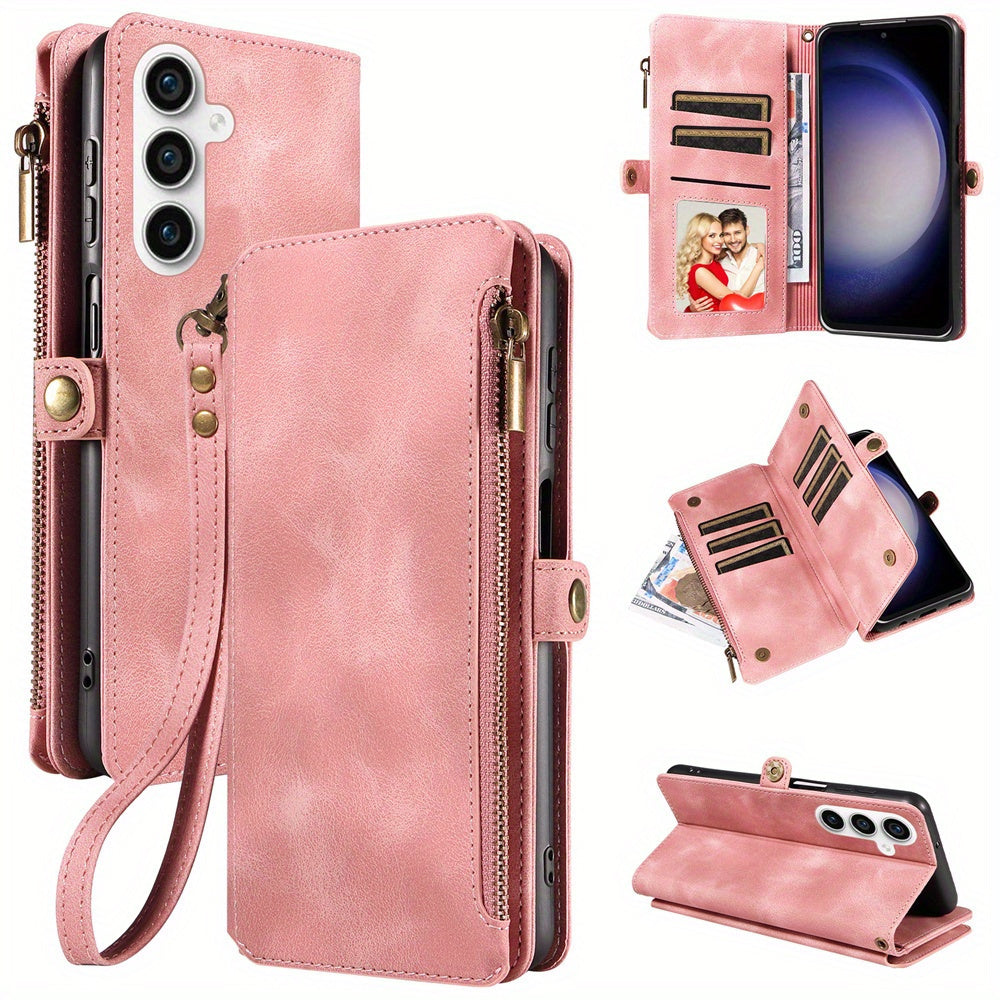 For Samsung Galaxy S23 Ultra, S22, S21, S20, S23 Plus, S23 FE Phone Case, RFID Blocking Wallet Case For Women Men With 9 Credit Card Holder Zipper PU Leather Protective Phone Cover