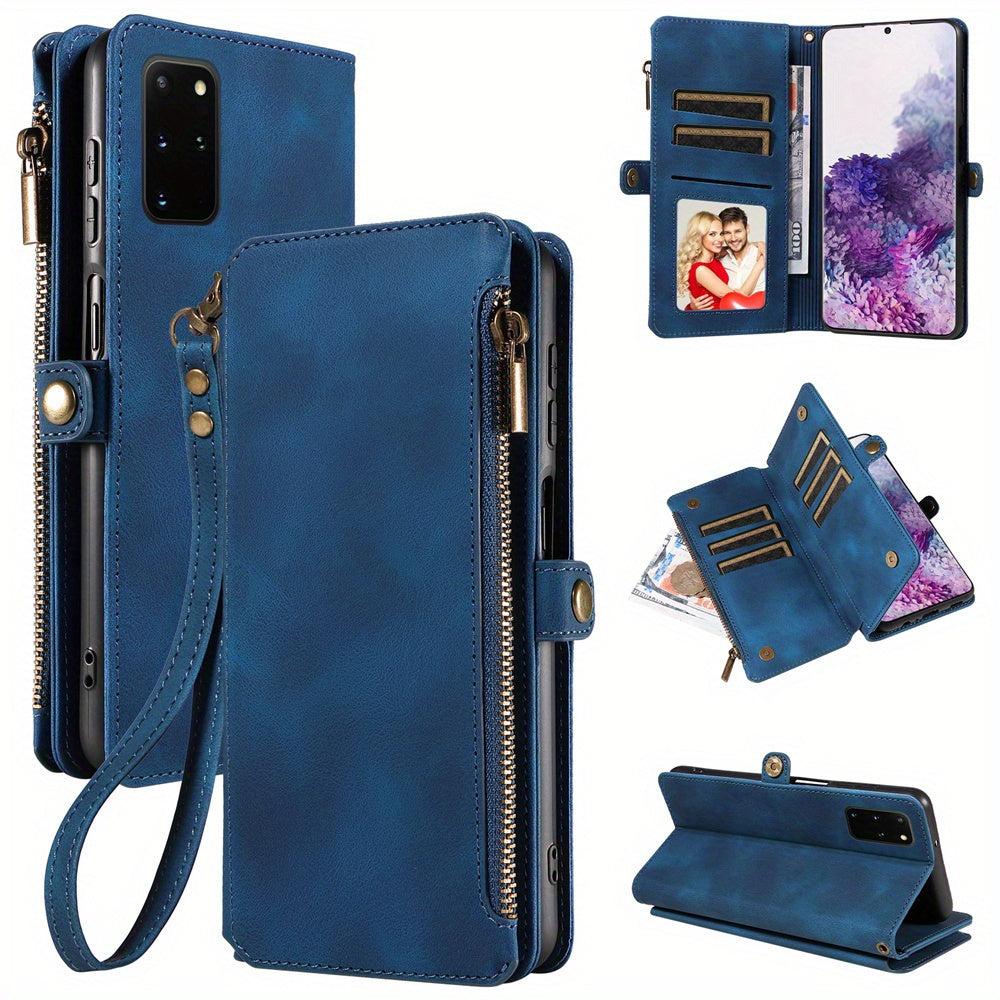 For Samsung Galaxy S23 Ultra, S22, S21, S20, S23 Plus, S23 FE Phone Case, RFID Blocking Wallet Case For Women Men With 9 Credit Card Holder Zipper PU Leather Protective Phone Cover