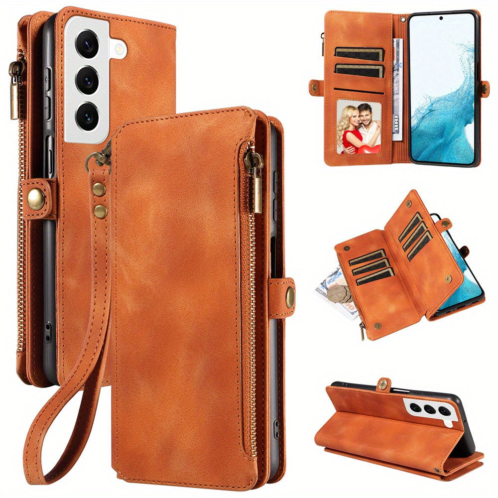 For Samsung Galaxy S23 Ultra, S22, S21, S20, S23 Plus, S23 FE Phone Case, RFID Blocking Wallet Case For Women Men With 9 Credit Card Holder Zipper PU Leather Protective Phone Cover