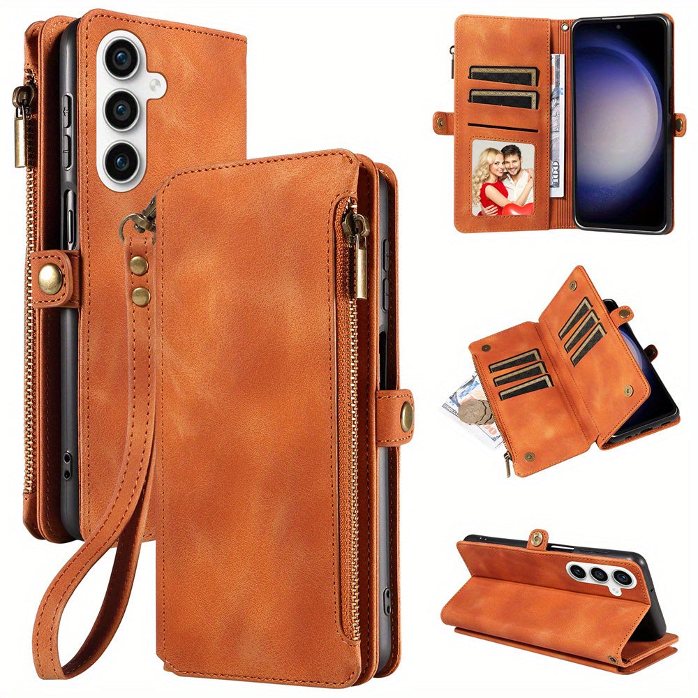 For Samsung Galaxy S23 Ultra, S22, S21, S20, S23 Plus, S23 FE Phone Case, RFID Blocking Wallet Case For Women Men With 9 Credit Card Holder Zipper PU Leather Protective Phone Cover