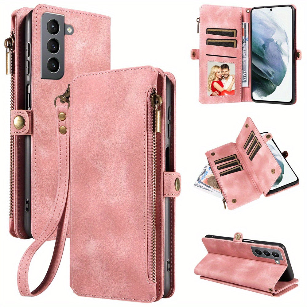 For Samsung Galaxy S23 Ultra, S22, S21, S20, S23 Plus, S23 FE Phone Case, RFID Blocking Wallet Case For Women Men With 9 Credit Card Holder Zipper PU Leather Protective Phone Cover