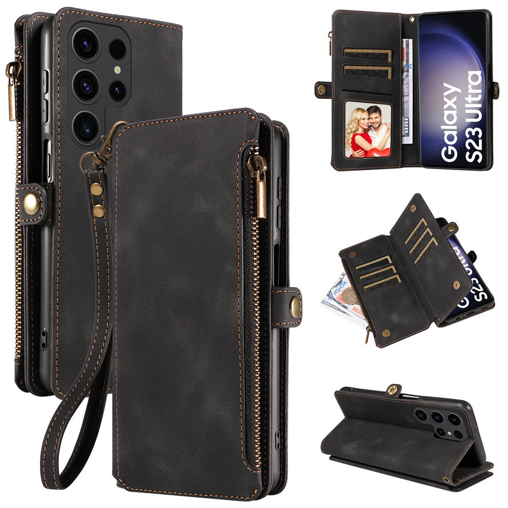 For Samsung Galaxy S23 Ultra, S22, S21, S20, S23 Plus, S23 FE Phone Case, RFID Blocking Wallet Case For Women Men With 9 Credit Card Holder Zipper PU Leather Protective Phone Cover
