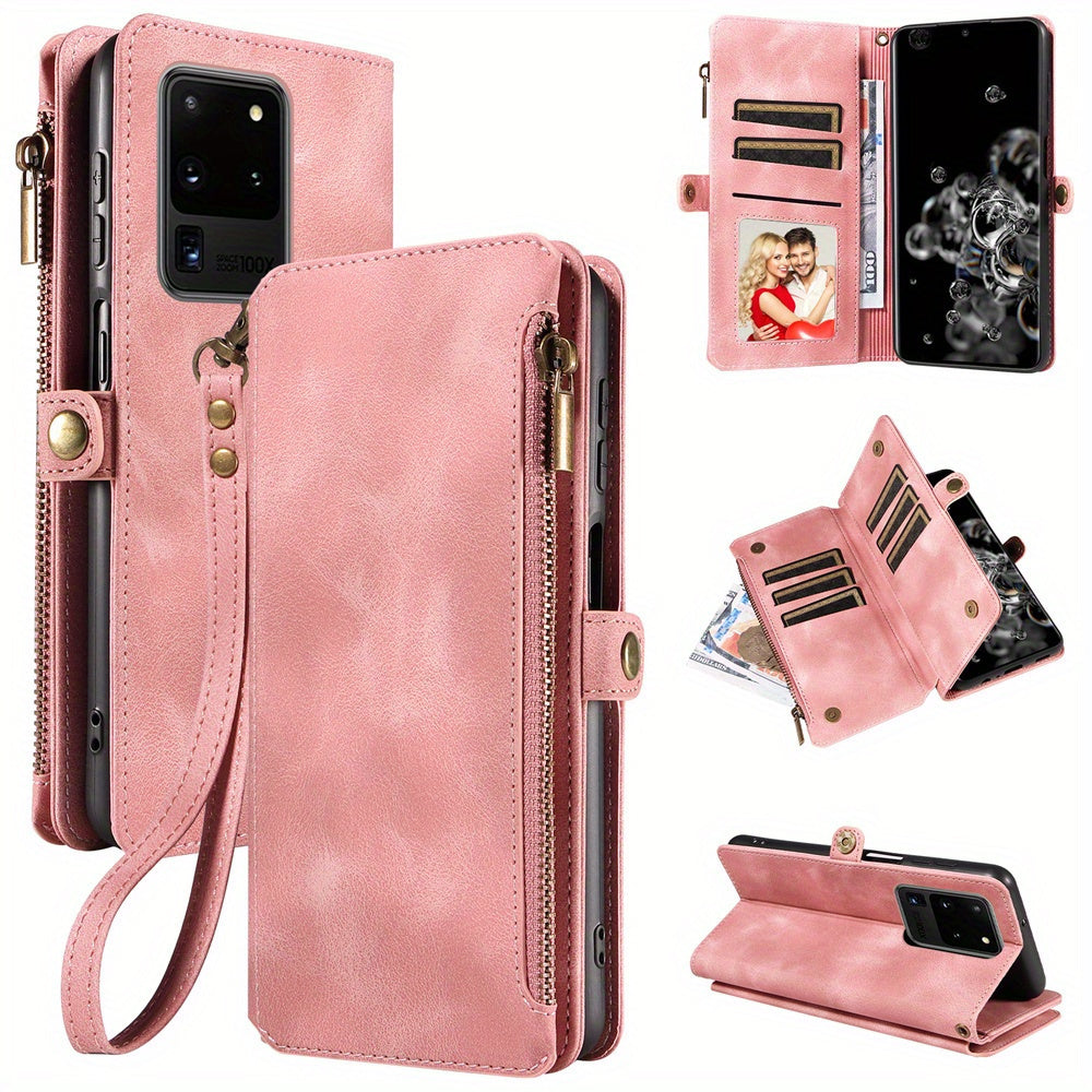 For Samsung Galaxy S23 Ultra, S22, S21, S20, S23 Plus, S23 FE Phone Case, RFID Blocking Wallet Case For Women Men With 9 Credit Card Holder Zipper PU Leather Protective Phone Cover