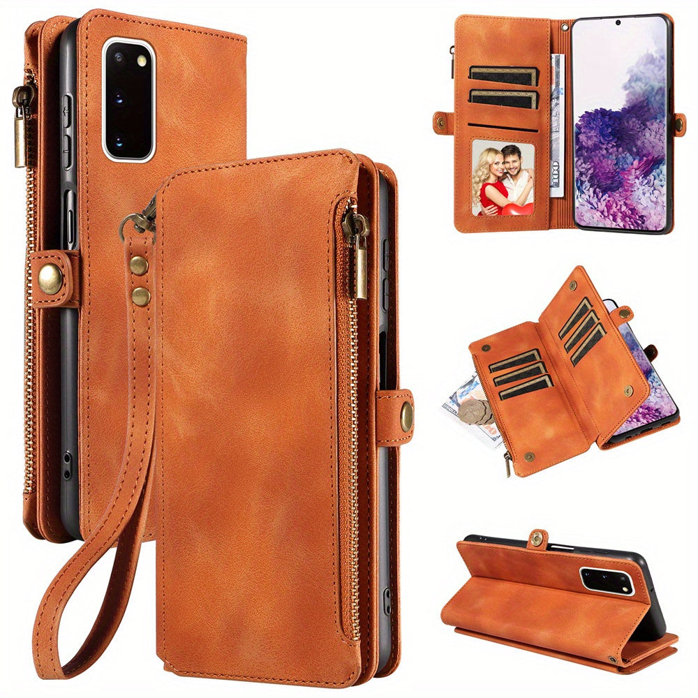 For Samsung Galaxy S23 Ultra, S22, S21, S20, S23 Plus, S23 FE Phone Case, RFID Blocking Wallet Case For Women Men With 9 Credit Card Holder Zipper PU Leather Protective Phone Cover