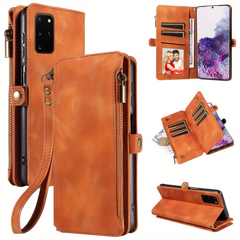 For Samsung Galaxy S23 Ultra, S22, S21, S20, S23 Plus, S23 FE Phone Case, RFID Blocking Wallet Case For Women Men With 9 Credit Card Holder Zipper PU Leather Protective Phone Cover