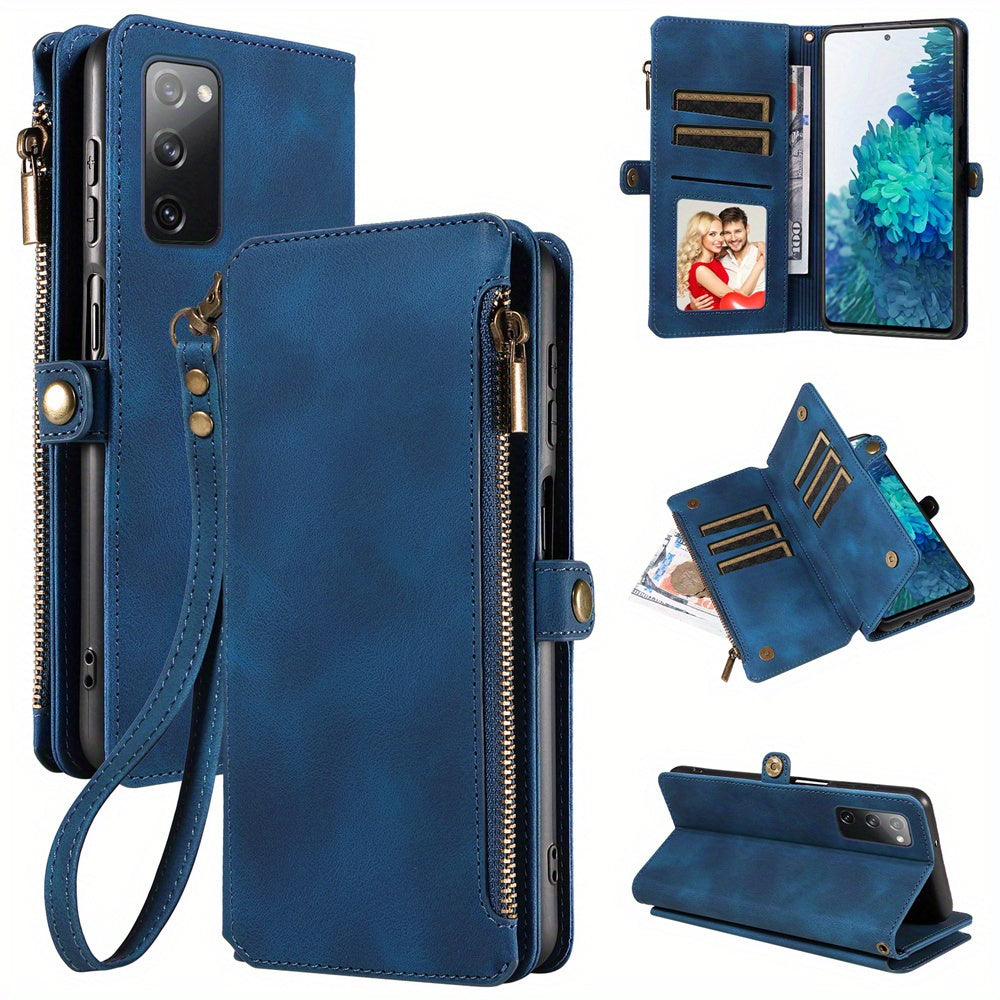 For Samsung Galaxy S23 Ultra, S22, S21, S20, S23 Plus, S23 FE Phone Case, RFID Blocking Wallet Case For Women Men With 9 Credit Card Holder Zipper PU Leather Protective Phone Cover