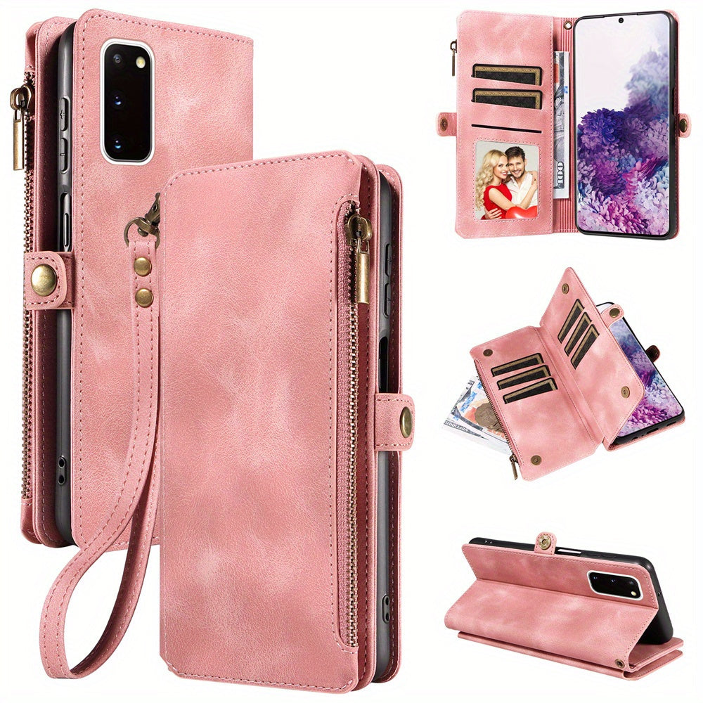 For Samsung Galaxy S23 Ultra, S22, S21, S20, S23 Plus, S23 FE Phone Case, RFID Blocking Wallet Case For Women Men With 9 Credit Card Holder Zipper PU Leather Protective Phone Cover