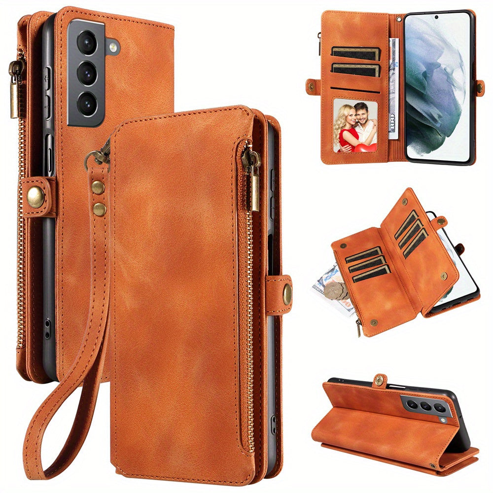 For Samsung Galaxy S23 Ultra, S22, S21, S20, S23 Plus, S23 FE Phone Case, RFID Blocking Wallet Case For Women Men With 9 Credit Card Holder Zipper PU Leather Protective Phone Cover