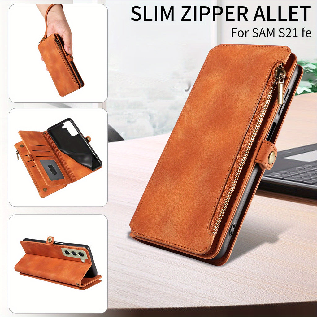 For Samsung Galaxy S23 Ultra, S22, S21, S20, S23 Plus, S23 FE Phone Case, RFID Blocking Wallet Case For Women Men With 9 Credit Card Holder Zipper PU Leather Protective Phone Cover