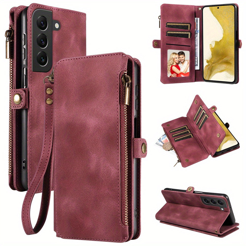 For Samsung Galaxy S23 Ultra, S22, S21, S20, S23 Plus, S23 FE Phone Case, RFID Blocking Wallet Case For Women Men With 9 Credit Card Holder Zipper PU Leather Protective Phone Cover