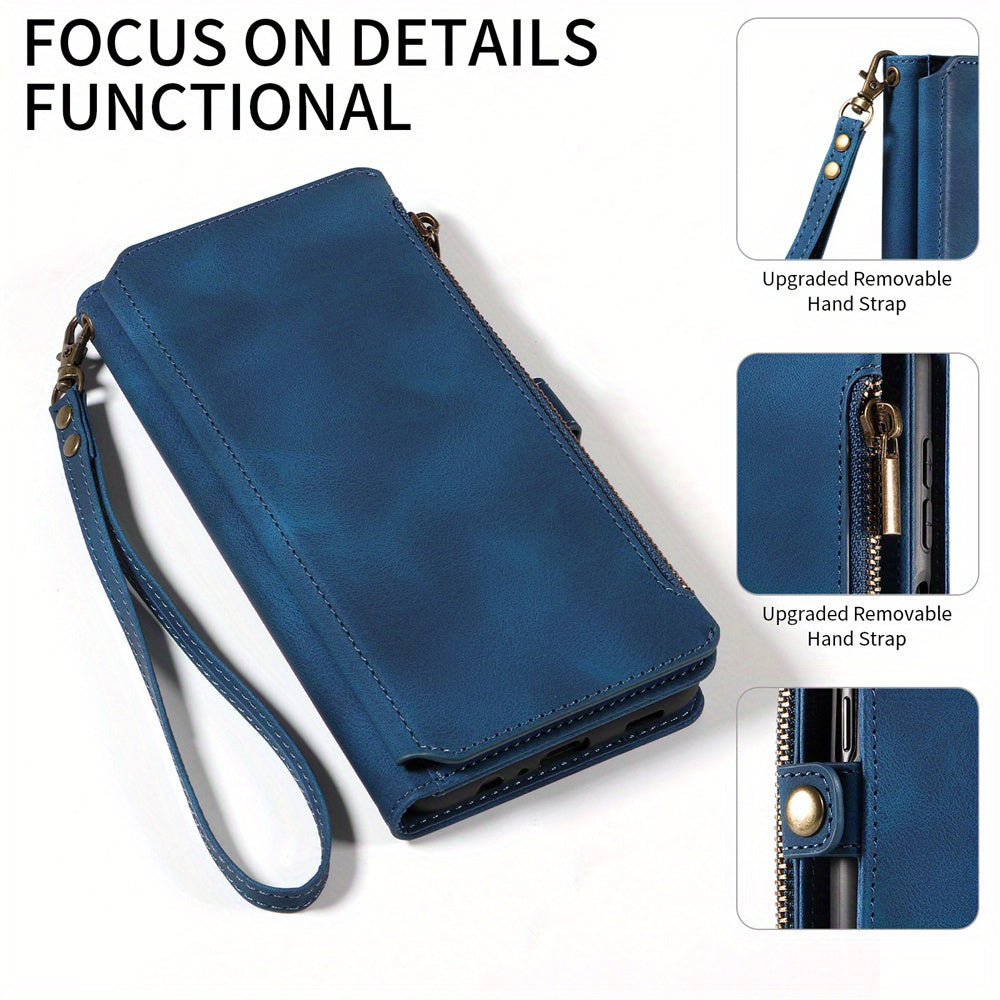 For Samsung Galaxy S23 Ultra, S22, S21, S20, S23 Plus, S23 FE Phone Case, RFID Blocking Wallet Case For Women Men With 9 Credit Card Holder Zipper PU Leather Protective Phone Cover