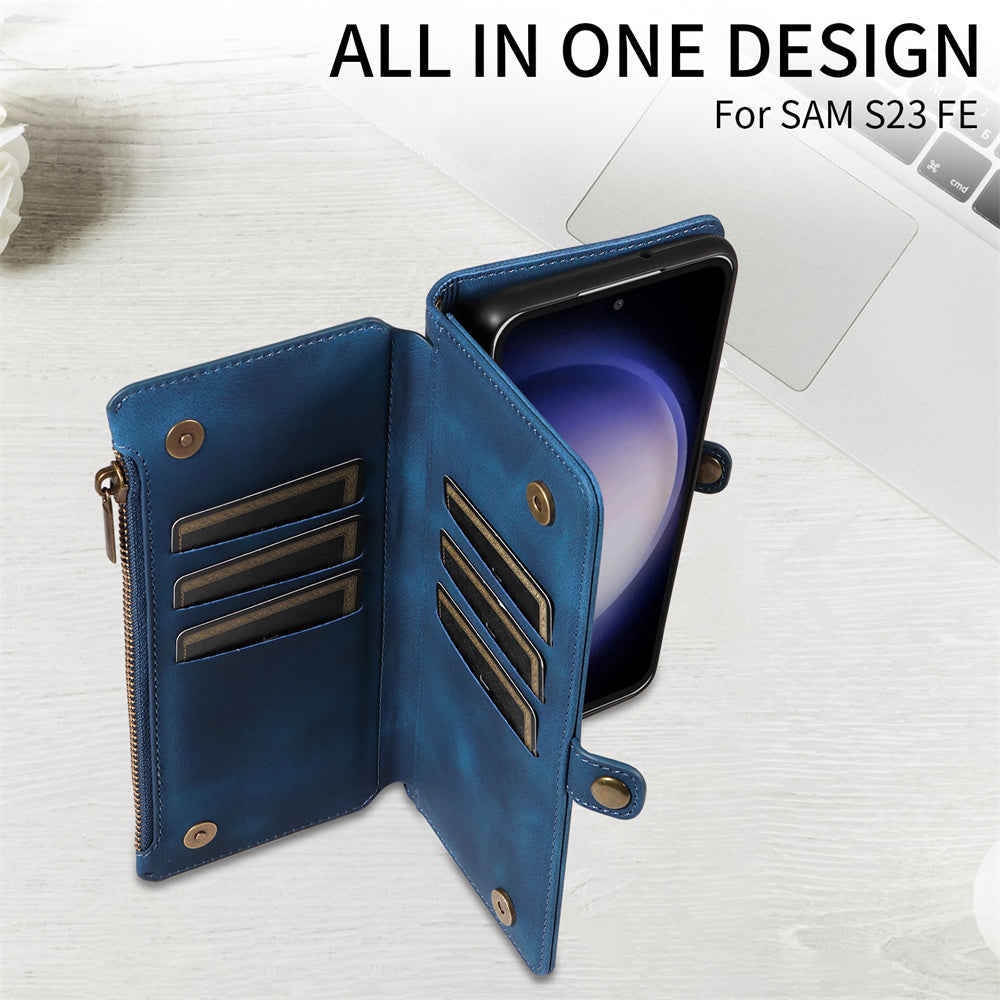 For Samsung Galaxy S23 Ultra, S22, S21, S20, S23 Plus, S23 FE Phone Case, RFID Blocking Wallet Case For Women Men With 9 Credit Card Holder Zipper PU Leather Protective Phone Cover