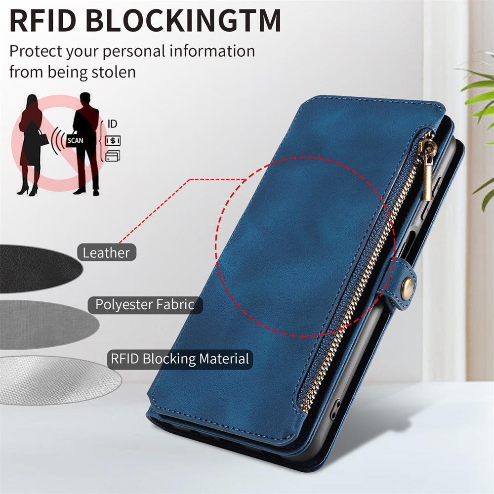 For Samsung Galaxy S23 Ultra, S22, S21, S20, S23 Plus, S23 FE Phone Case, RFID Blocking Wallet Case For Women Men With 9 Credit Card Holder Zipper PU Leather Protective Phone Cover