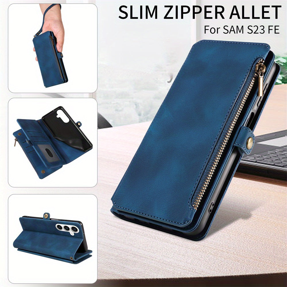 For Samsung Galaxy S23 Ultra, S22, S21, S20, S23 Plus, S23 FE Phone Case, RFID Blocking Wallet Case For Women Men With 9 Credit Card Holder Zipper PU Leather Protective Phone Cover