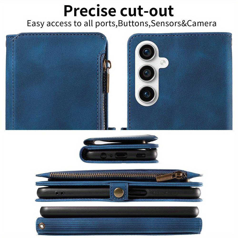 For Samsung Galaxy S23 Ultra, S22, S21, S20, S23 Plus, S23 FE Phone Case, RFID Blocking Wallet Case For Women Men With 9 Credit Card Holder Zipper PU Leather Protective Phone Cover