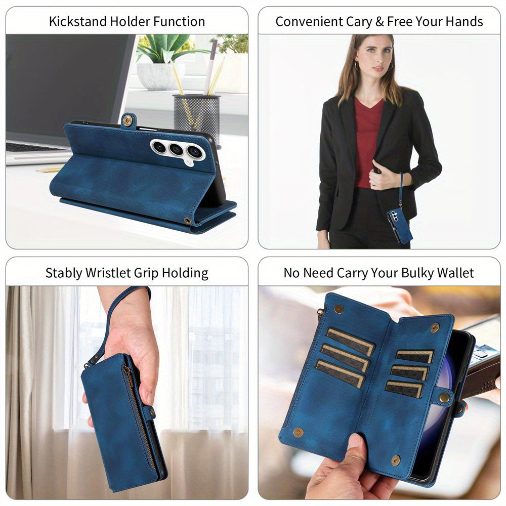 For Samsung Galaxy S23 Ultra, S22, S21, S20, S23 Plus, S23 FE Phone Case, RFID Blocking Wallet Case For Women Men With 9 Credit Card Holder Zipper PU Leather Protective Phone Cover